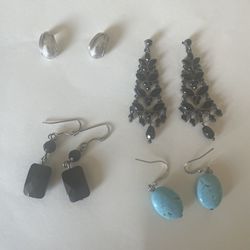 Turquoise, Onyx, Silver Earrings 