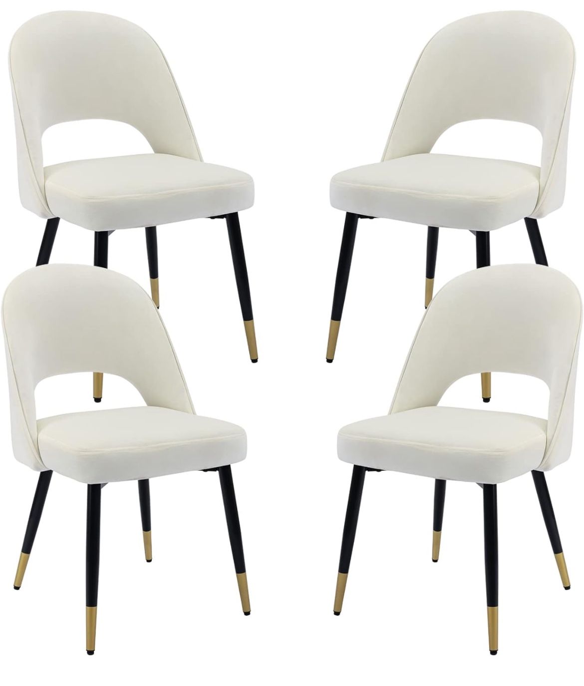 Modern Dining Chair Set of 4 with Open Back, Velvet Upholstered Armless Chair with Metal Frame Side Chair for Kitchen Dining Room Living Room, Beige