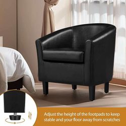 Barrel Chair, Faux Leather Accent Chair, Leather Armchair , Black P-7