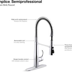 KOHLER 22033-VS Simplice Semi Professional Kitchen Sink Faucet, Pre-Rinse Kitchen Faucet, Commercial Faucet, Vibrant Stainless, 9" x 9-1/4" x 21-5/8"