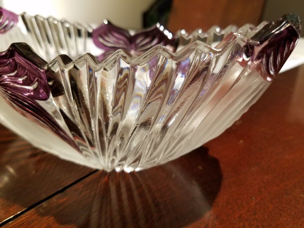 Decorative glass bowl with purple accents -- REDUCED PRICE