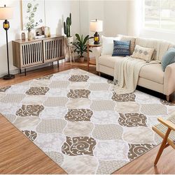 Vintage Collection Low-Pile Geometric Boho Area Rug – Washable, Non-Slip Carpet for Bedroom, Dining Room & Office