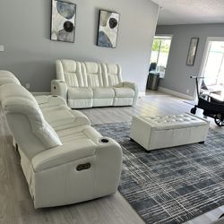 Two Reclinable Sofa With Ottoman