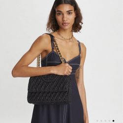 New Tory Burch Fleming Raffia Convertible