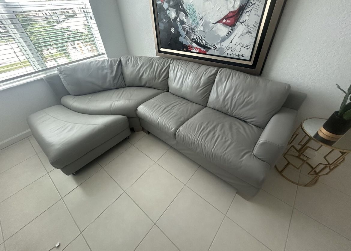 Gray Leather Sectional Couch - Modern & Comfortable