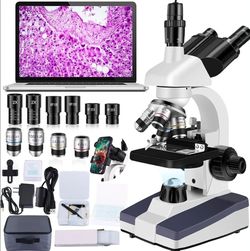 Trinocular Microscope 40X-5000X Magnification Microscope for Adults Laboratory Grade with Dual Mechanical Stage and HD USB Camera