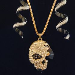 IceCrush Cz 15" Onyx Skull Necklace W/matching Earrings + Giftbox