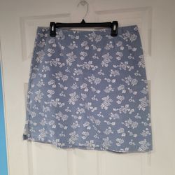 Christopher & Banks Women's Denim Skirt - Blue Floral - Size 14