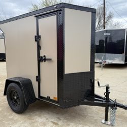2026 New 4x6 SA Screwless Enclosed Trailer | Blackout | Spoiler Package | .08 Polycor | Dexter Axle | 1019 (Tan)