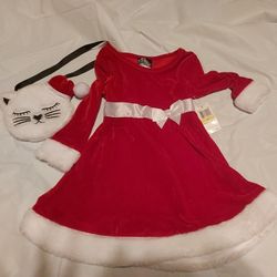 Girls Red And White Cat Purse Dress