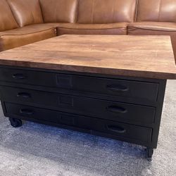 Industrial Wood & Metal Coffee table w/ Storage Drawers
