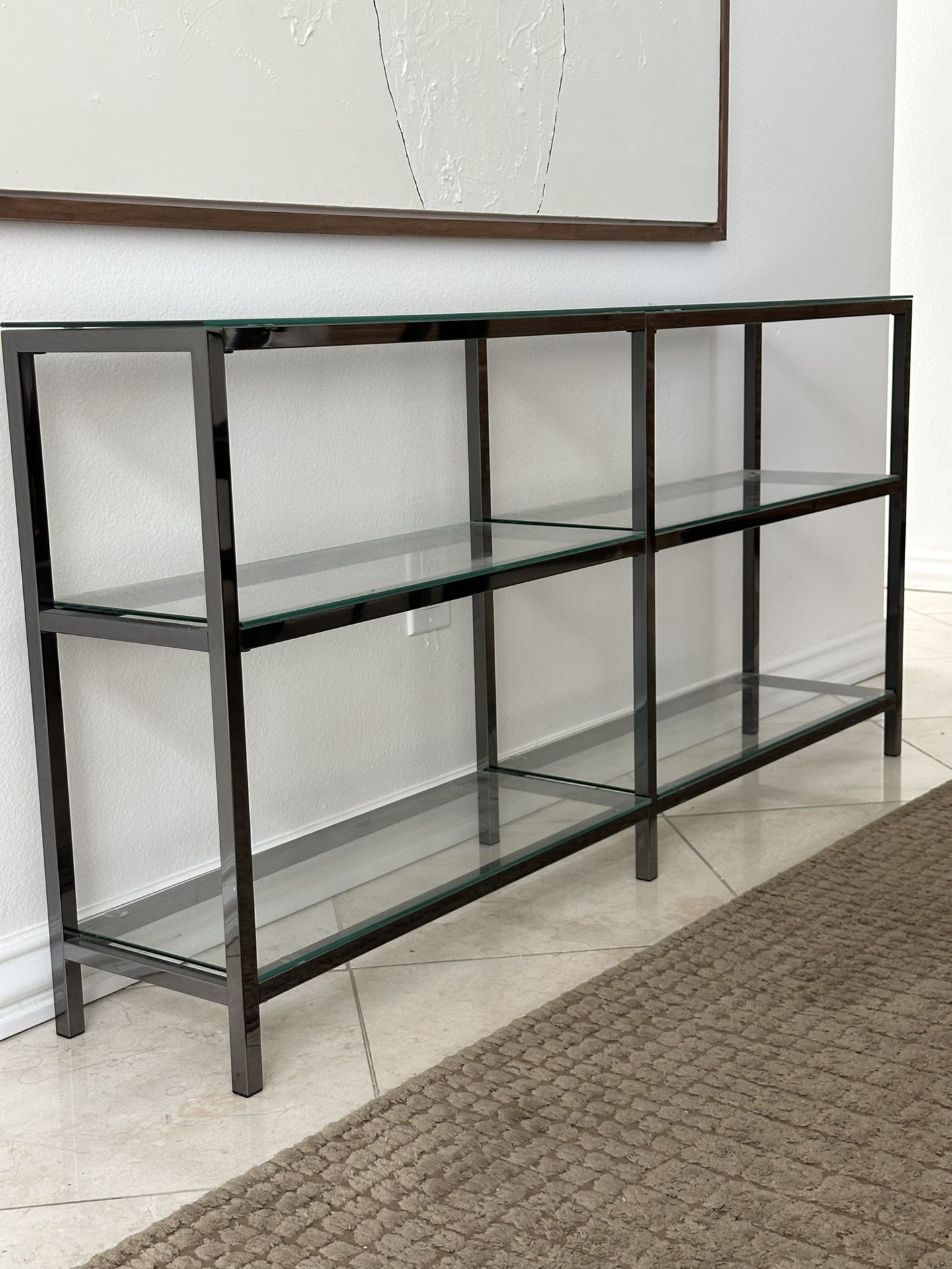 Mid century Modern Chrome & Glass Console shelf Table