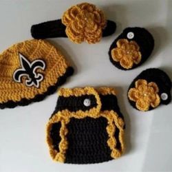 Crochet Baby Girl New Orleans Saints Football Inspired Outfit Photo Prop 