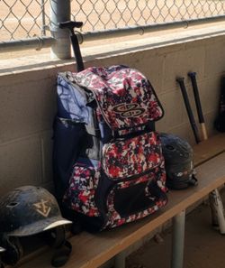 Boombah Rolling Red White Blue Two Bat Bag with “Brandon” Stitched on front