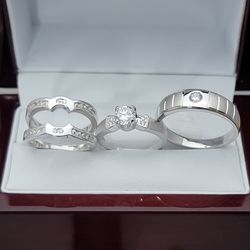 New with tag Solid 925 Sterling Silver ENGAGEMENT WEDDING rings set, His 9/10/11  Her 5/7/8/10  $400 TRIO set  OR BEST OFFER ** FREE DELIVERY!!! 📦 🚚