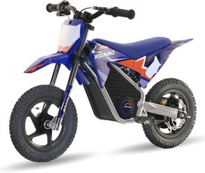 Kozruns Blue Electric Dirt Bike for Kids 3-7, 350W, 2 Speed Settings, 12-Inch Off-Road tires