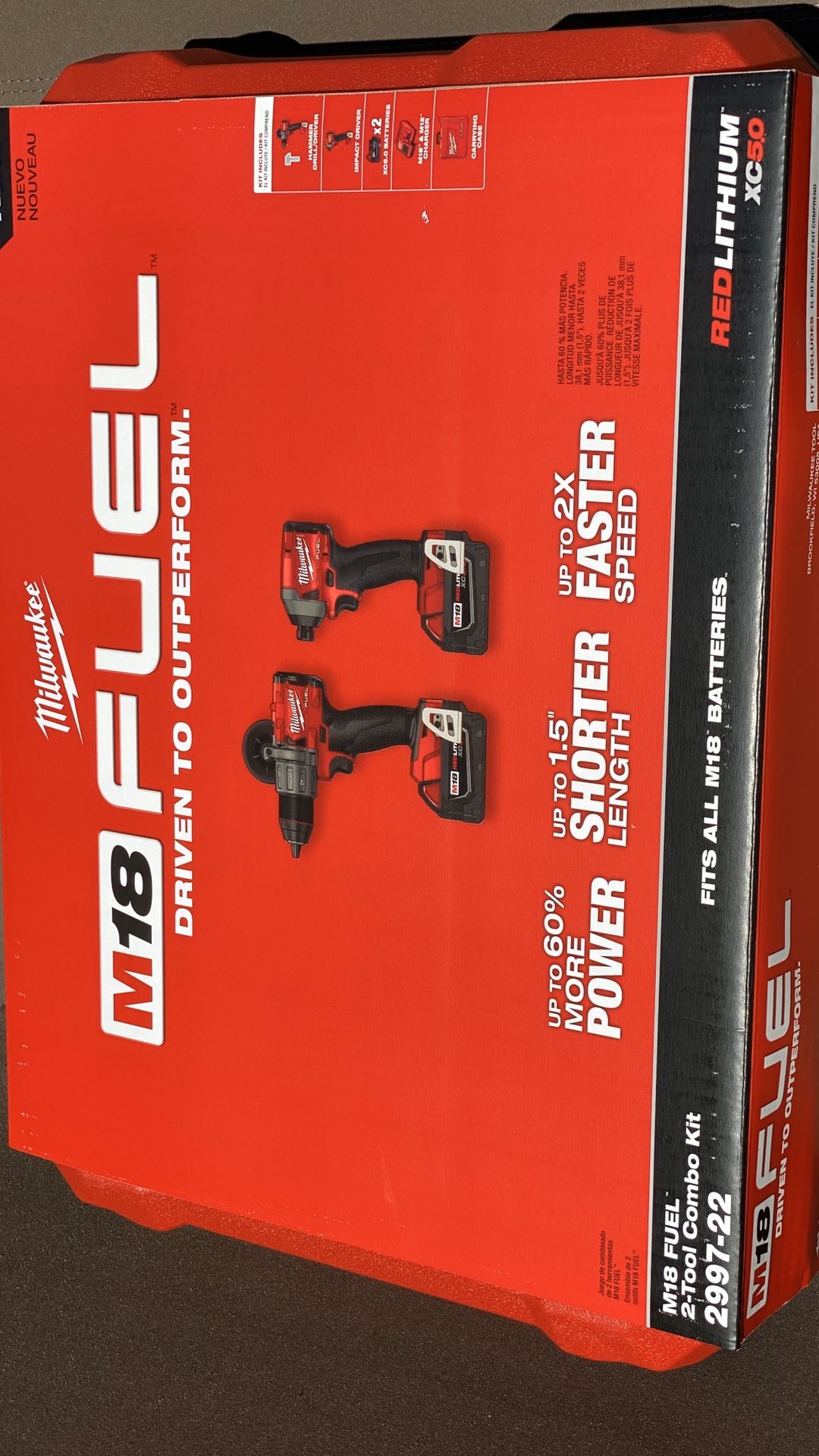 New Milwaukee M18 FUEL 18-Volt Lithium-Ion Brushless Cordless Hammer Drill and Impact Driver Combo Kit (2-Tool) with Two 5Ah Batteries$275
