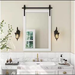 Farmhouse 24" W x 36" H Rectangle Framed Wall Bathroom Vanity Mirror in White