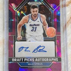 NBA Panini Prizm Cleveland Cavaliers Max Strus Purple Cracked Ice Auto 2/99 Card