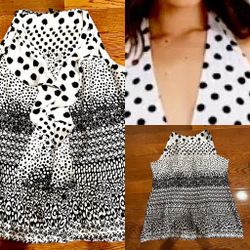 Milano black&white, Cascade Ruffle halter neck multi-patterned,silk effect top M