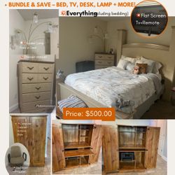 Complete Bedroom & Office Bundle – Queen Bed, TV, Desk, Chair + More