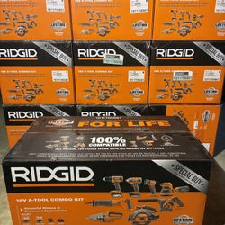 RIDGID 18V Cordless 8-Tool Combo Kit with 2.0 Ah Battery, 4.0 Ah Battery, Charger, and Tool Bag