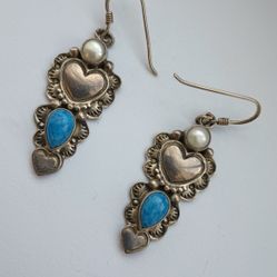 RB Navajo Sterling Silver Earrings  Heart ,Turquoise 