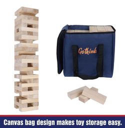 Giant Tumble Tower Game, Large Tumbling Tower Stacking to Over 3.2 FT 60pcs Wooden Jumbo Blocks for Outside Yard Games w/Carry Case Timber Stacking Ga