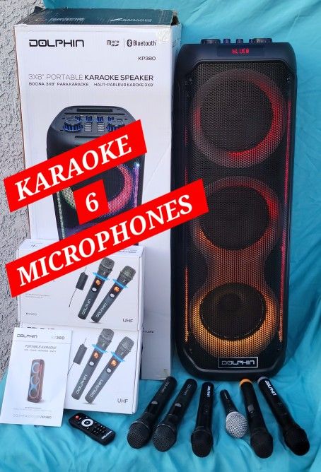 Bluetooth KARAOKE SPEAKER Bluetooth
6 microphone. rechargeable
💯BRAND NEW
🚥BOCINA
sistema. COMPLETO DE KARAOKE 6 🎤🎤🎤🎤🎤🎤
6.