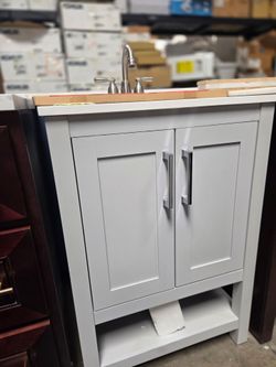 24-Inch Grey Shaker Style Bathroom Vanity with White Top