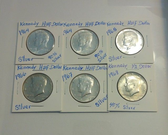 Lot of (6) Kennedy Silver Half Dollar Coins