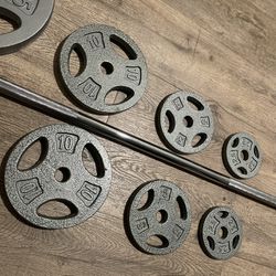 New: 6 ft Classic Steel  Barbell With CAP Weight Plates Total: 105 lbs