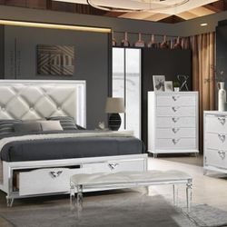 New Prism White Color Queen Size 5pc Complete Bedroom Set 