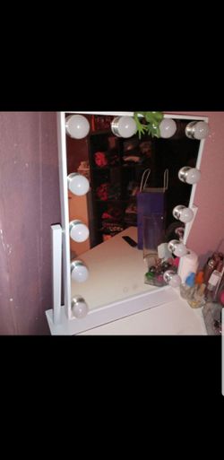 Hollywood Makeup Vanity Mirror - White Lighted Makeup Mirror Tabletops Lighted Mirror, LED Illuminated Cosmetic Mirror with LED Dimmable Bulbs