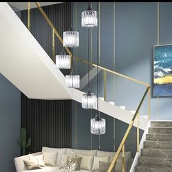 6-Light Cascading Crystal Cylinder Staircase Chandelier
