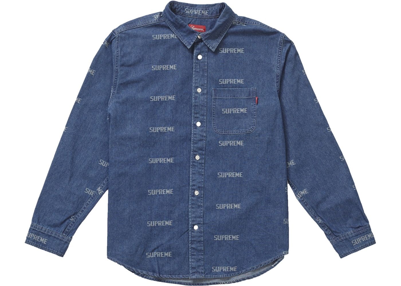 Supreme Logo Denim Shirt Blue