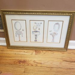 Stunning Vintage Framed Commode Bathroom Art By Peggy Abrams 