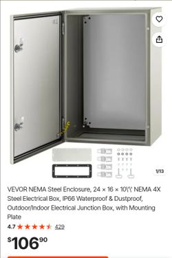 VEVOR NEMA 4X Steel Electrical Enclosure 24x16x10