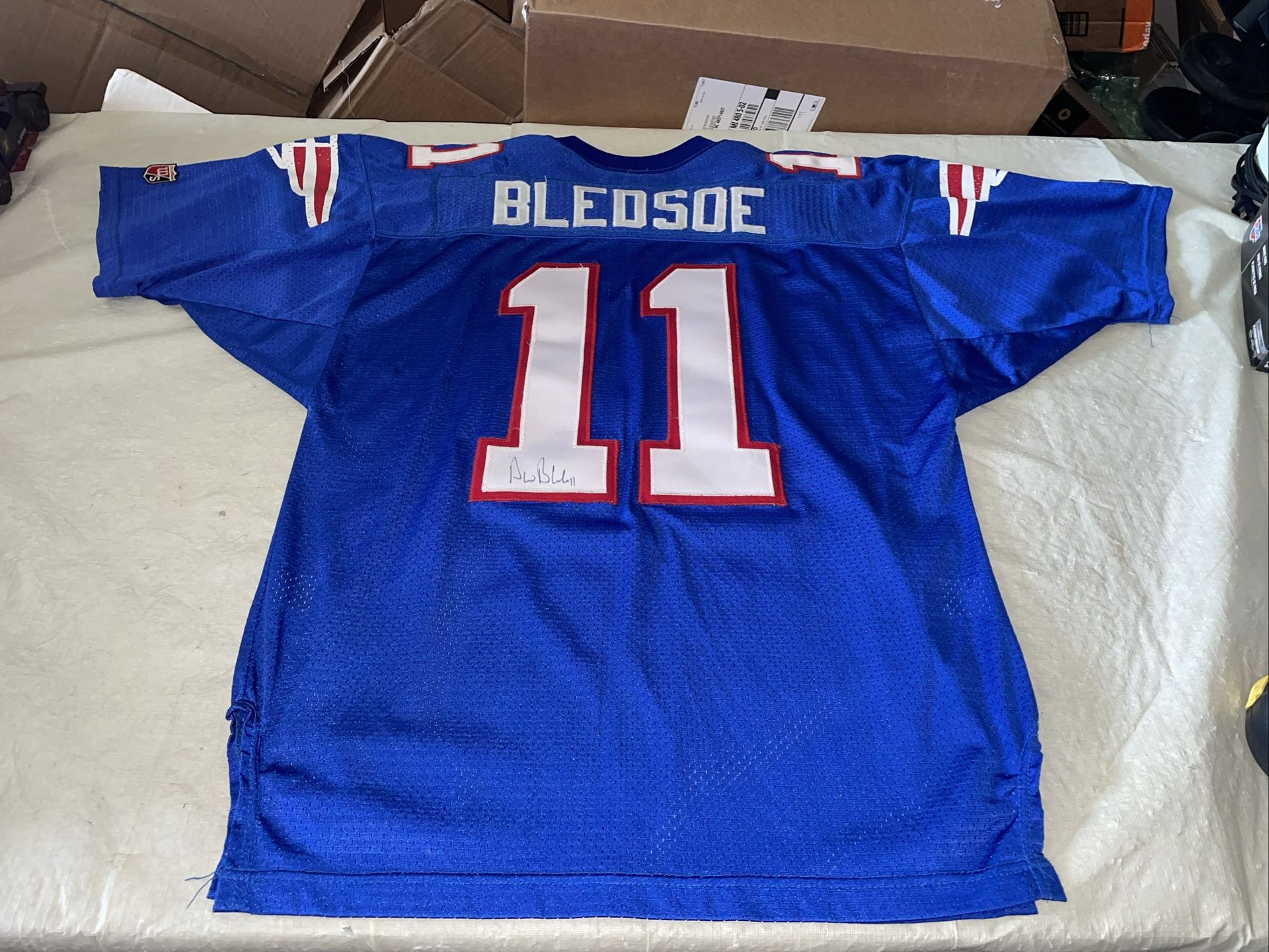 Authentic Auto Wilson Drew Bledsoe Jersey Patriots Mens 48 Clean NFL Usa Sewn