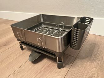 Black & Chrome Simplehuman Compact Kitchen Counter Dish Drying Rack, Fingerprint-Proof Stainless