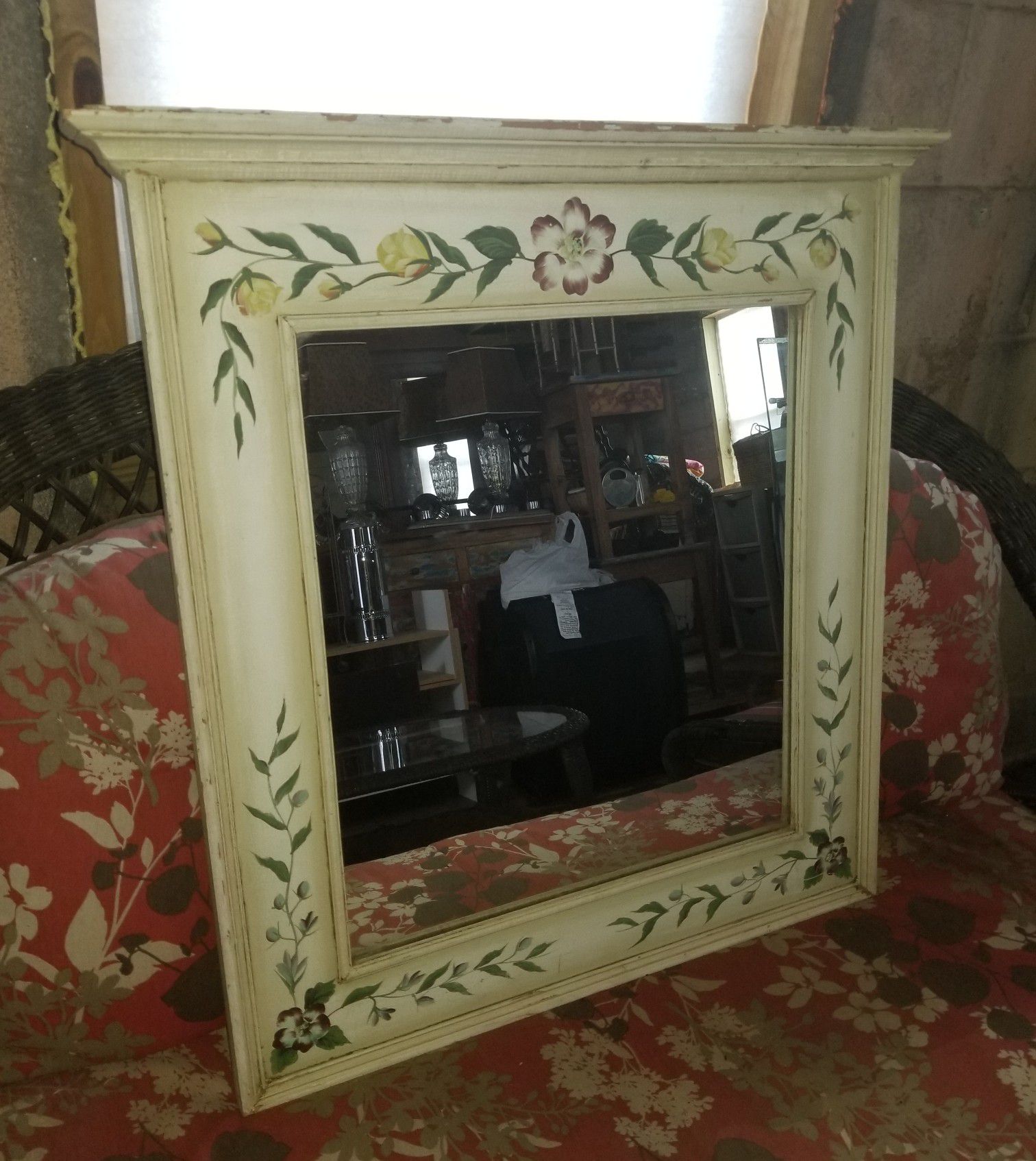 Antique Handpainted Hanging Mirror