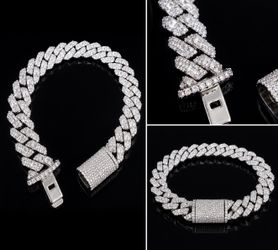 12mm 925 Sterling Silver Moissanite Cuban Link Bracelet 8.5” 22CT