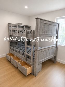 New full bunk bed and mattress with drawers