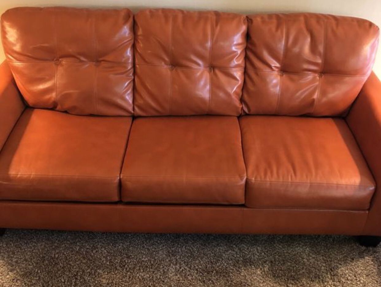 Ashley Furniture Durablend Leather Pumpkin Orange Sofa Love Seat Armchair