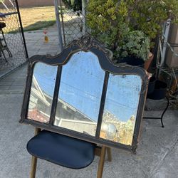 Are you up for a challenge? Antique Haunted Mansion Tryptic Wood Framed Mirror That Needs ❤️: