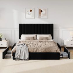 Queen Black Velvet Storage Bed