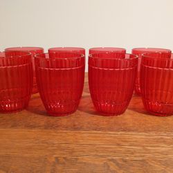 Set of 8 12 Oz. Red Rigid Plastic Tumblers