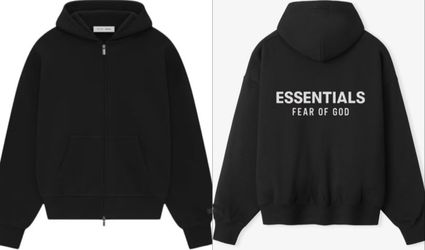 Medium Fear of God Essentials Black Zip-Up Hoodie