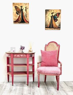 Boho Table Console & Vintage Style Cane-Back Armchairo 💕Please Read Description💕Available