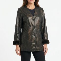 Vintage Russell Kemp Metallic Snake Print Faux Fur Trim Jacket Dark Whimsigoth